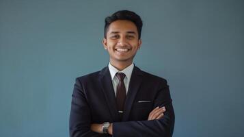 young bangladeshi businessman standing confidently in formal suit for corporate presentation or professional profile photo